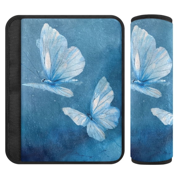 2-Pack Seat Belt Covers with Flannel Seatbelt Shoulder Strap Case Adjustable Straps Soft Padding for Car Abstract Blue and White Butterfly Small