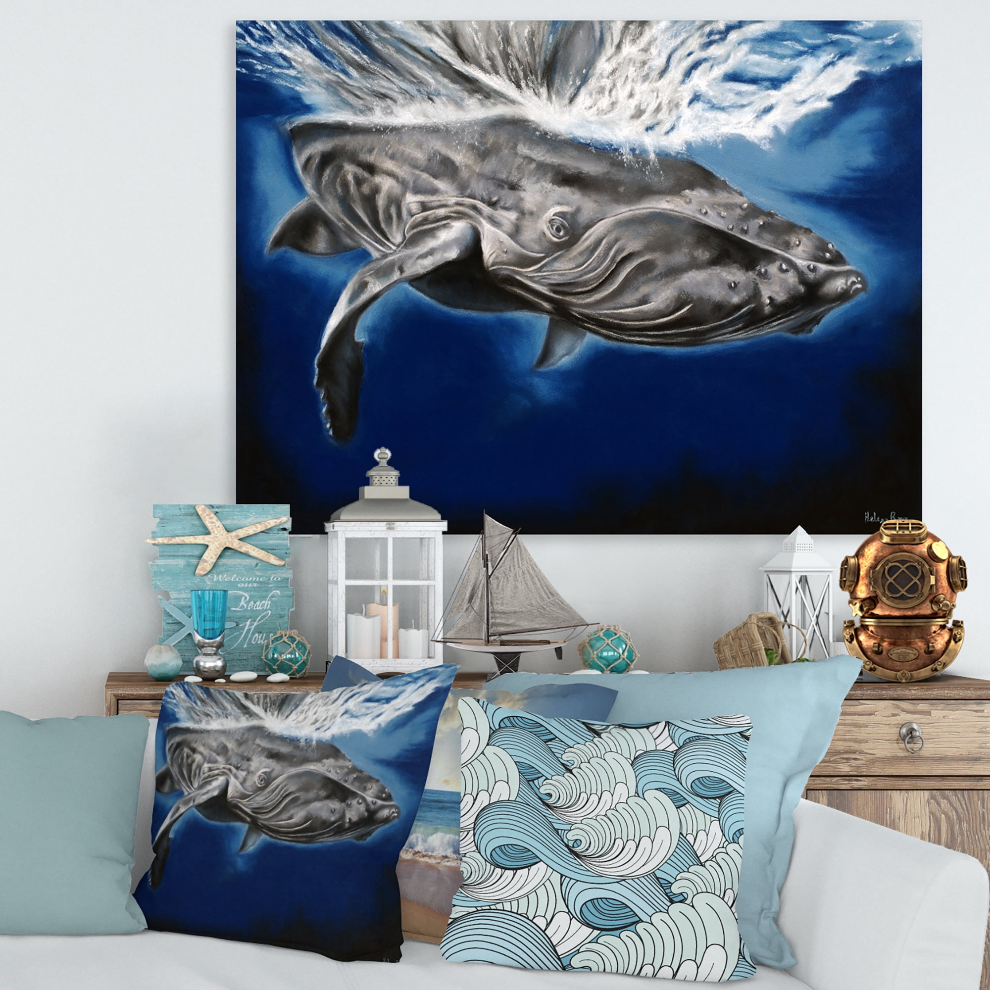 Designart ' Close Up Portrait Of A Humpback Whale ' Nautical & Coastal Canvas Wall Art Print