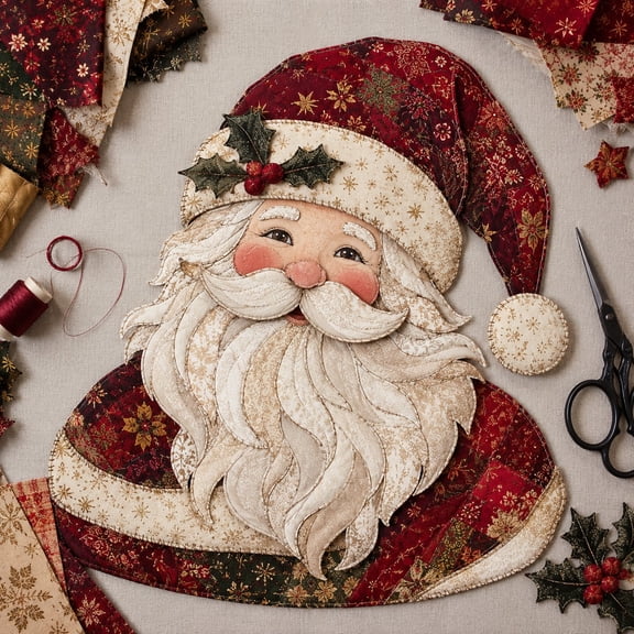 Christmas Patchwork Fabric DIY Decor Kit Layered Appliqué Holiday Craft, Handmade Wall Hanging for Porch Mantel Window Gift, One Size
