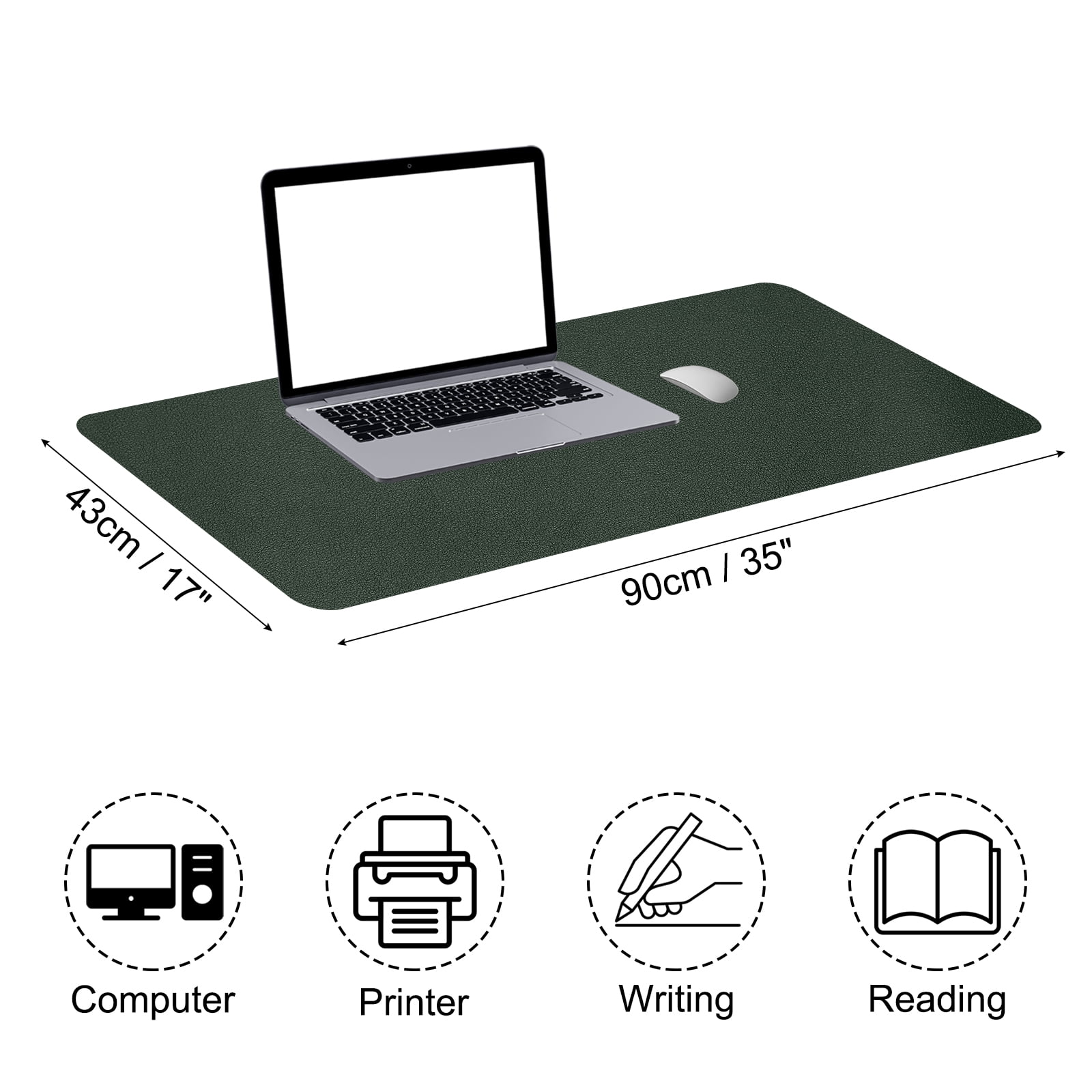 Uxcell 35"x17" Large Desk Mat, PU Leather Dual Side Large Desk Pad, Dark Green