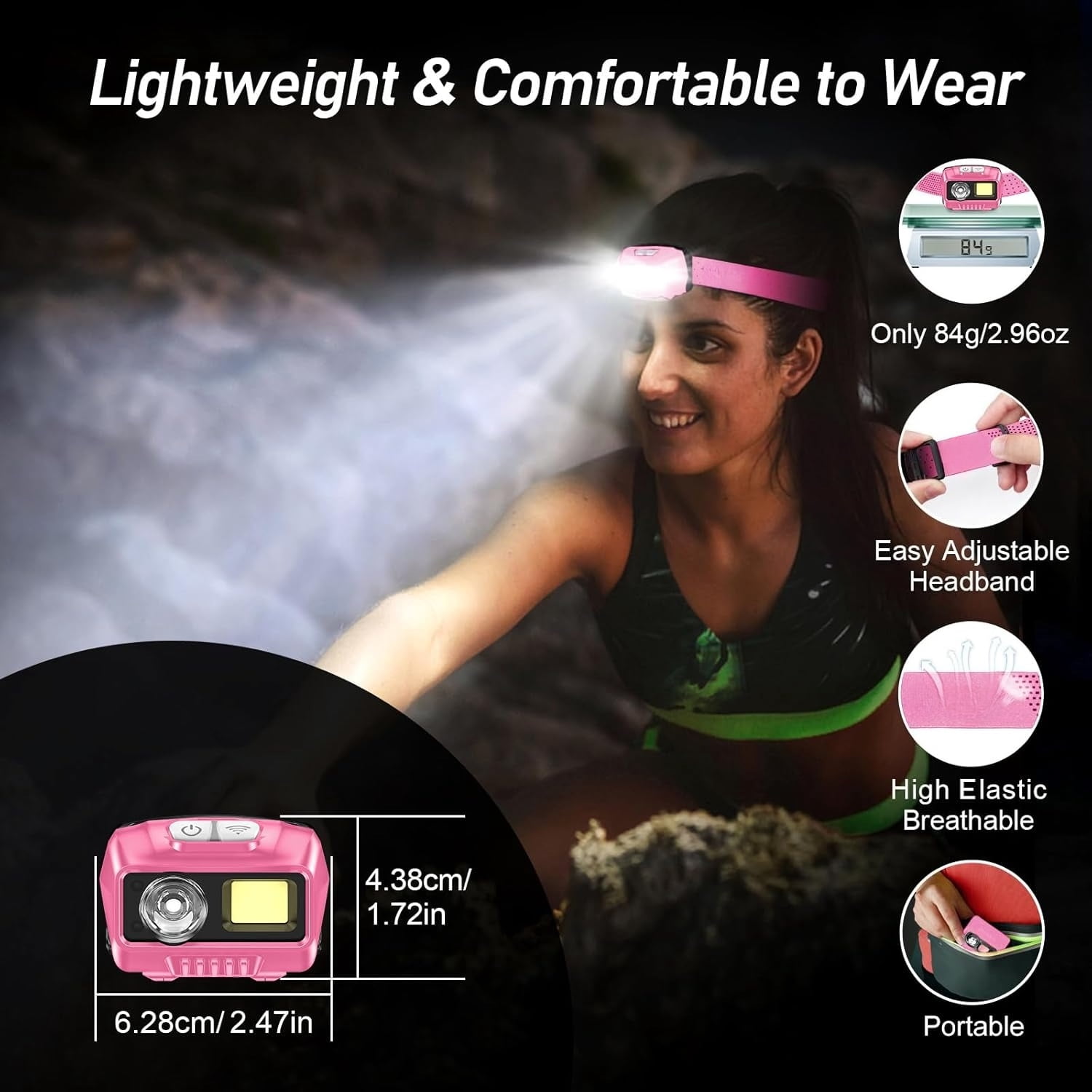 High Lumen Rechargeable LED Headlamp, 2000 Lumens Super Bright Dimmable Headlight with Motion Sensor - 8 Lighting Modes, Adjustable Spotlight and Floodlight, IPX5 Waterproof, Hands-Free for Camping,