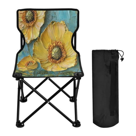 WOBOGO Yellow Flowers Pattern Camping Chair Convenient Four Corner Backrest Folding Stool Can Hold Up to 220lbs
