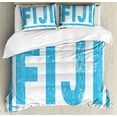 thumbnail image 1 of Fiji Duvet Cover Set King Size, Big Bold Lettering Illustrated in a Grunge Style on a Plain Background, Decorative 3 Piece Bedding Set with 2 Pillow Shams, Deep Sky Blue and White, by Ambesonne, 1 of 3
