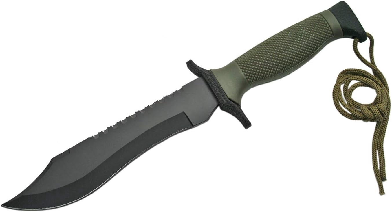 Rite Edge 12 Inch Green Ready Knife 440 Stainless Steel Reversed Serrated Blade Green Handle ABS Sheath Outdoor Survival Utility Fixed Blade Knife