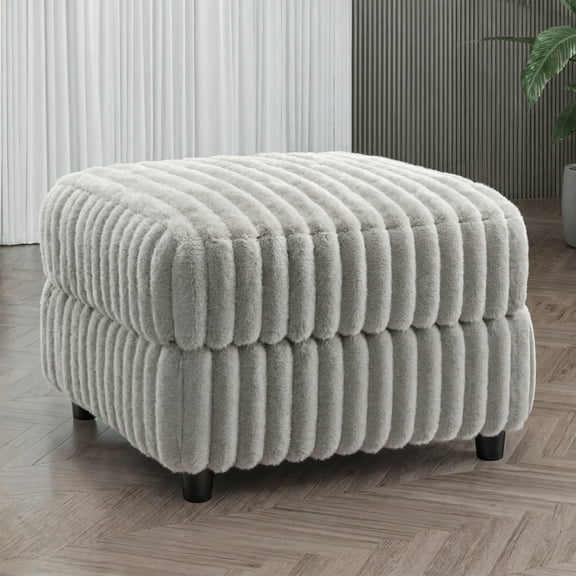 Weston Home Eldric Furry Channel Fabric Down-filled Ottoman