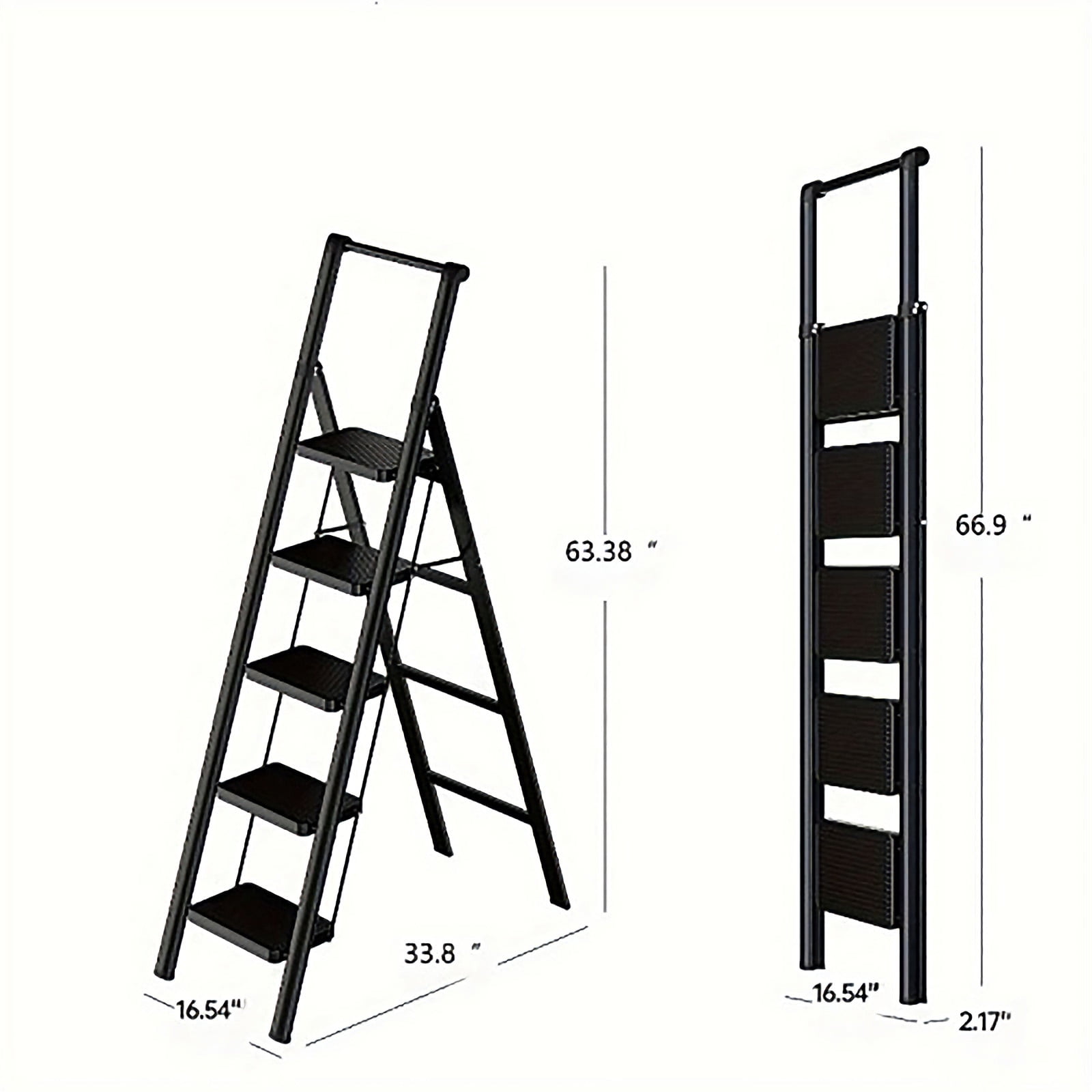 5-Step Foldable Step Ladder Stool with anti slip wide pedals, lightweight and easy to carry handle folding ladder, multi-purpose steel ladder for Kitchen, Household, 330LBS