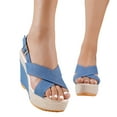 thumbnail image 2 of Ndbuld Women's Flat Sandals, Fashion Slides with Square Open Toe, Quilted Single Band Dressy Sandals, Slip-On Slippers for Summer, Daily Wear, Prom, and Party on Clearance Blue, 2 of 8