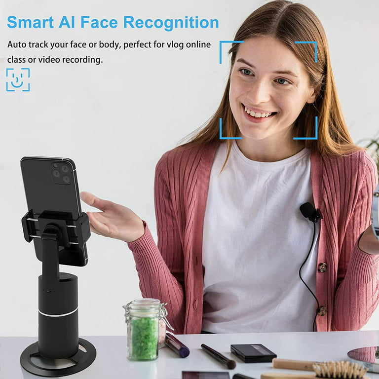 Auto Tracking Tripod, Face Tracking Phone Holder 360 Tripod Phone Camera  Mount, Selfie Stick No App, Battery Operated Smart Shooting Holder for Live