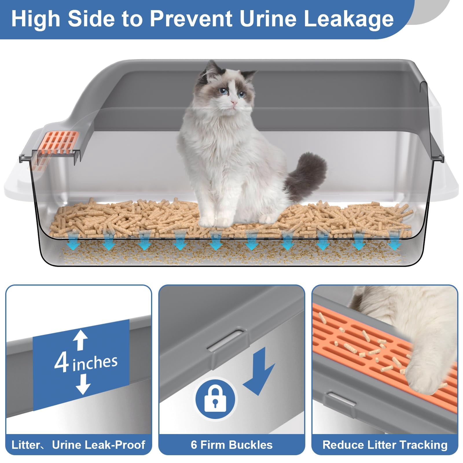 Stainless Steel Sifting Cat Litter Box with Lid M:19.7''×13.8''×8'' for Pine Pellets and Big Cats