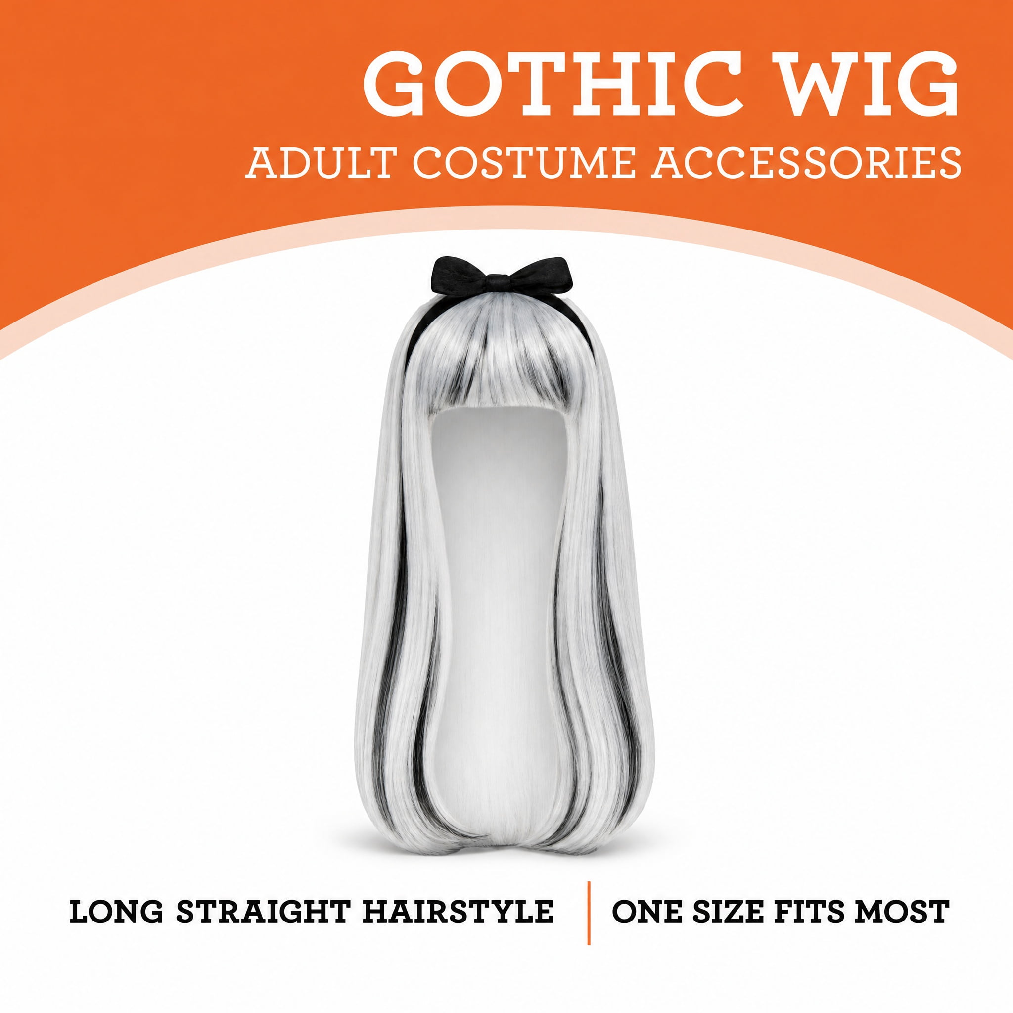 Gothic Wig Costume Accessory for Adults, Black and White, Halloween by Way To Celebrate