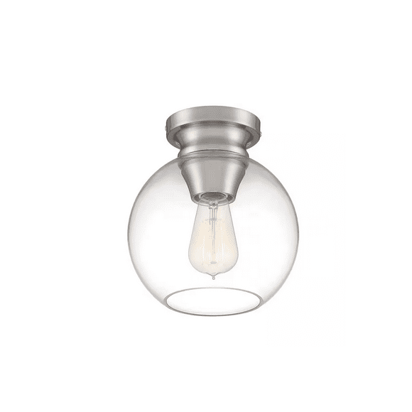 Evelyn 8 in. 1-Light Modern Industrial Brushed Nickel Flush Mount Ceiling Light with Clear Glass Shade