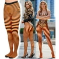 thumbnail image 4 of ToBeInStyle Women's Colorful Opaque Striped Tights Pantyhose Stocking Hosiery - Black/Neonorange - One Size Plus, 4 of 7