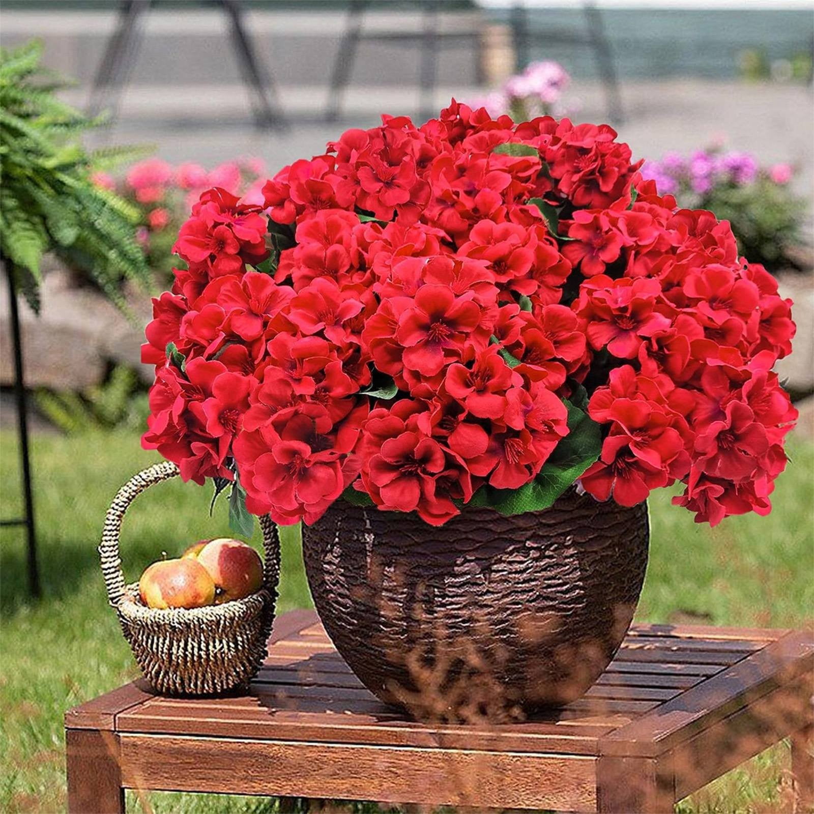 Sunxin Rose-Red Artificial Geranium Silk Fabric Flowersbundles Artificial Geranium Flowers for Outdoors Geranium Flowers Outdoor Garden Plants Faux Flower for Home Kitchen Table Centerpieces Decor