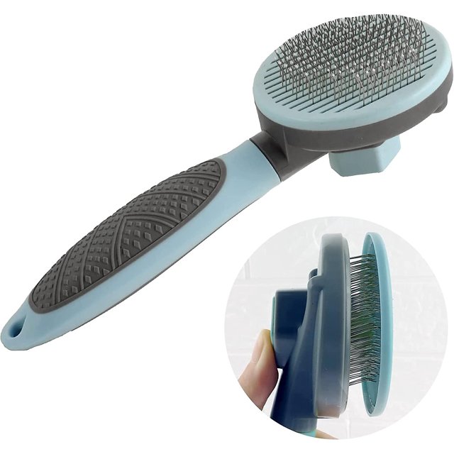 CHAO Cepillo de cerdas suaves para mascotas - Cepillo autolimpiante para perros (azul)