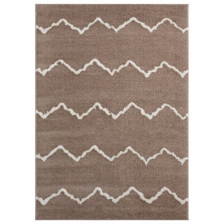 United Weavers Celestial Poyel Contemporary Stripe Area Rug  Beige  5 3  x 7 2 Incorporate a sophisticated and simplistic style in your interior design with this dazzling modern rug. With a warm beige colored layout and a pure white simplistic pattern  this stunning rug will vivify your room décor. Competently machine woven in Turkey using durable microfiber polyester yarn with jute backing for stain and fade resistance.