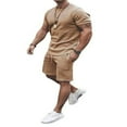 thumbnail image 1 of KuriozudMale Solid Color  Neck Short Sleeve Shirt Shorts with Pocket, 1 of 5