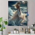 thumbnail image 4 of Ethereal Moonlit Ocean Canvas Wall Art, Flowing Dress Mystical Woman Night Sky Dreamy Home Decor, 4 of 8