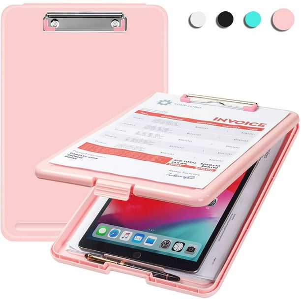 Portapapeles con almacenamiento rosa, portapapeles de almacenamiento de plástico con clip de perfil bajo, portapapeles de enfermería resistente con capacidad para 150 tamaño de carta Adepaton CZBG-ZC137