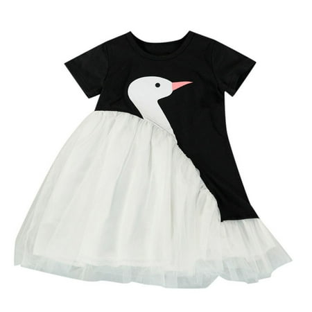 

OJinShaWanO Baby Blue Dress Short Puffy Toddler Girl Summer Tulle Dress Cute Swan Pattern Cotton Dress Daily Baby Girl Casuals Dress Black Cotton Blend 2-3 Years