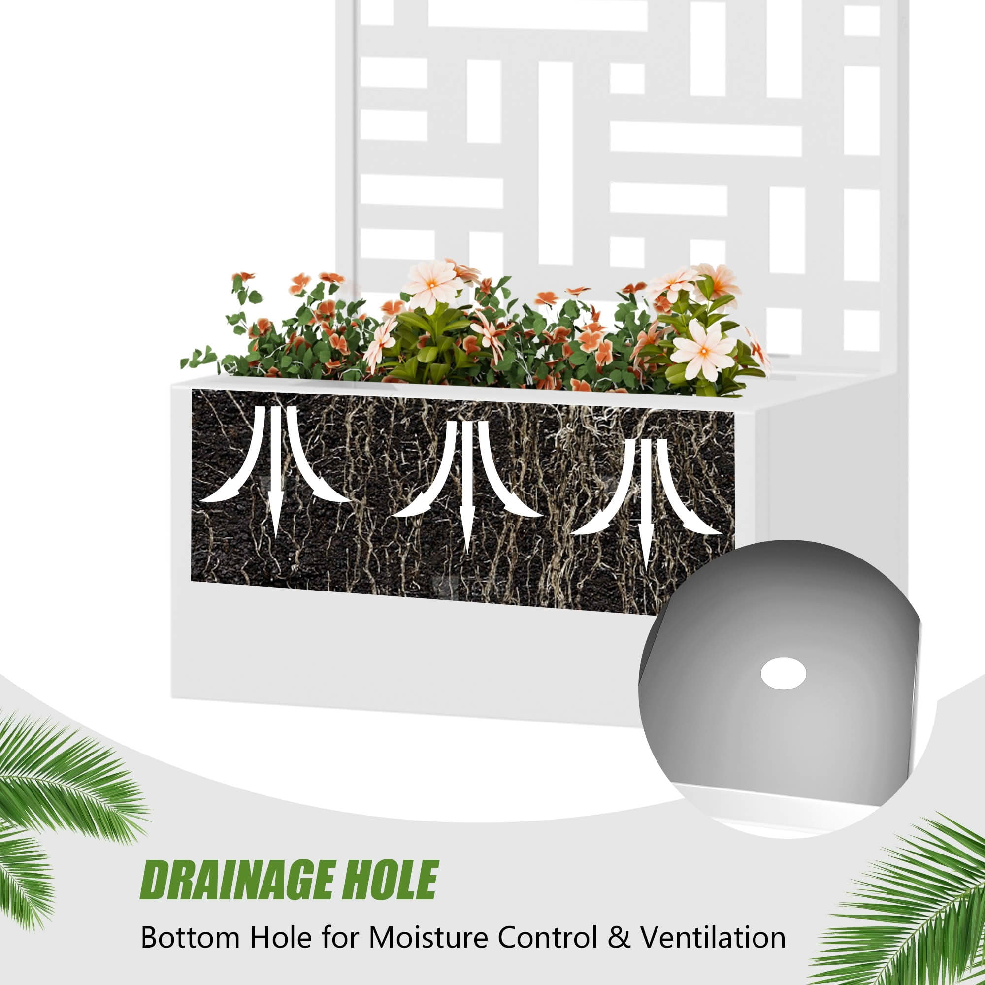 MAYEERTY 47X24" Metal Outdoor White Privacy Screen with Planter Box for Backyard & Garden, 2 Piece Set