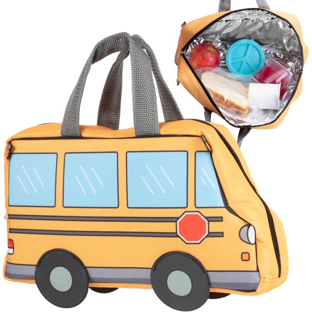 Xianlin-boîte à Lunch Isolée en Forme de Bus Scolaire avec Sangle - Garde les Aliments Chauds Ou Froids pendant des Heures - Sac Réutilisable s'Adapte aux Packs de Glace, Contenants Bento, Chauffe Facilement - Rend les Déjeuners Amusants pour Garçon