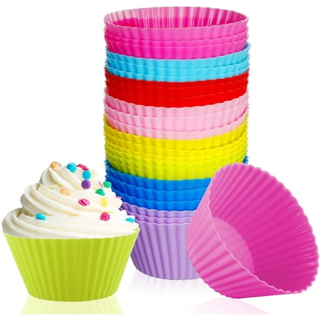 Silicone Cupcake Baking Cups, Reusable Muffin Cup Liners, 2.75 OZ Cup Cake Molds Set Non Stick Cupcake Wrappers Cupcake Holder Cupcake Liners 24 Pack 8 Rainbow