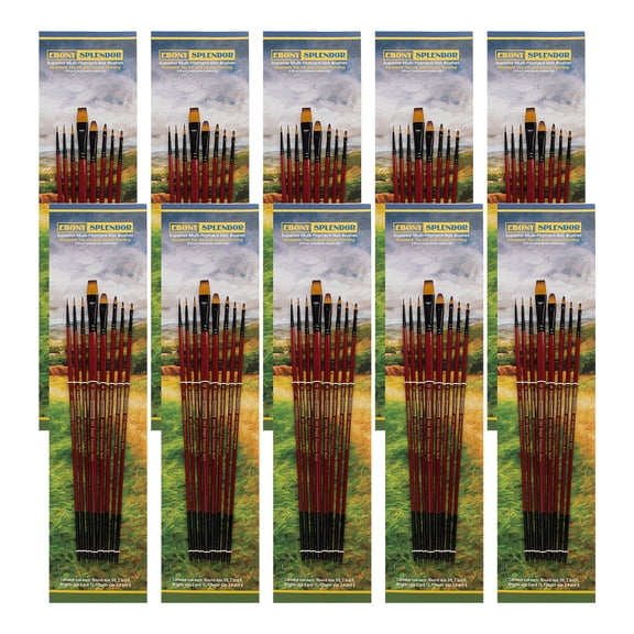 Creative Mark Ebony Splendor Long-Handled Synthetic Sable Paint Brush, Set of 8, Pack of 10, Teijin Multi-Filament Hair, Handcrafted Synthetic Paint Brushes for Acrylic, Watercolor Painting and More