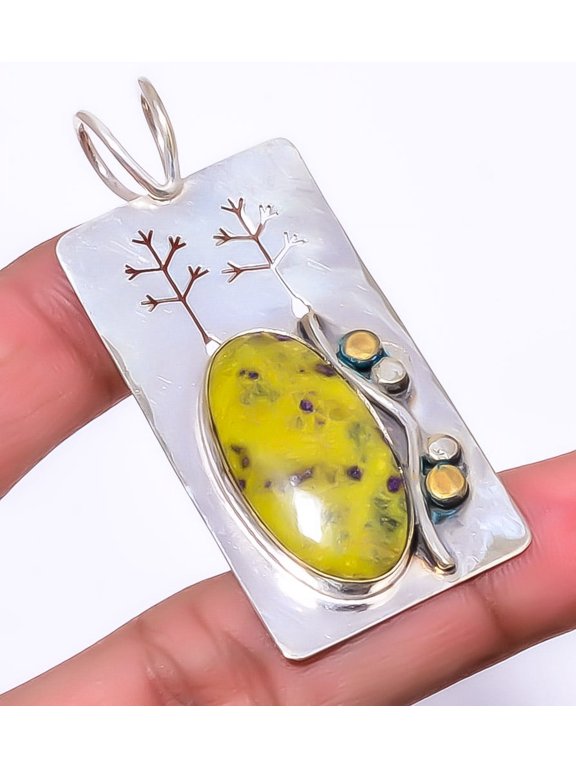 Atlantisite Stichite 925 Sterling Silver Two Tone Gold Plated Pendant 2.26" M492, Gemstone Jewelry, Birthday Gift, Beautiful Jewelry For Woman