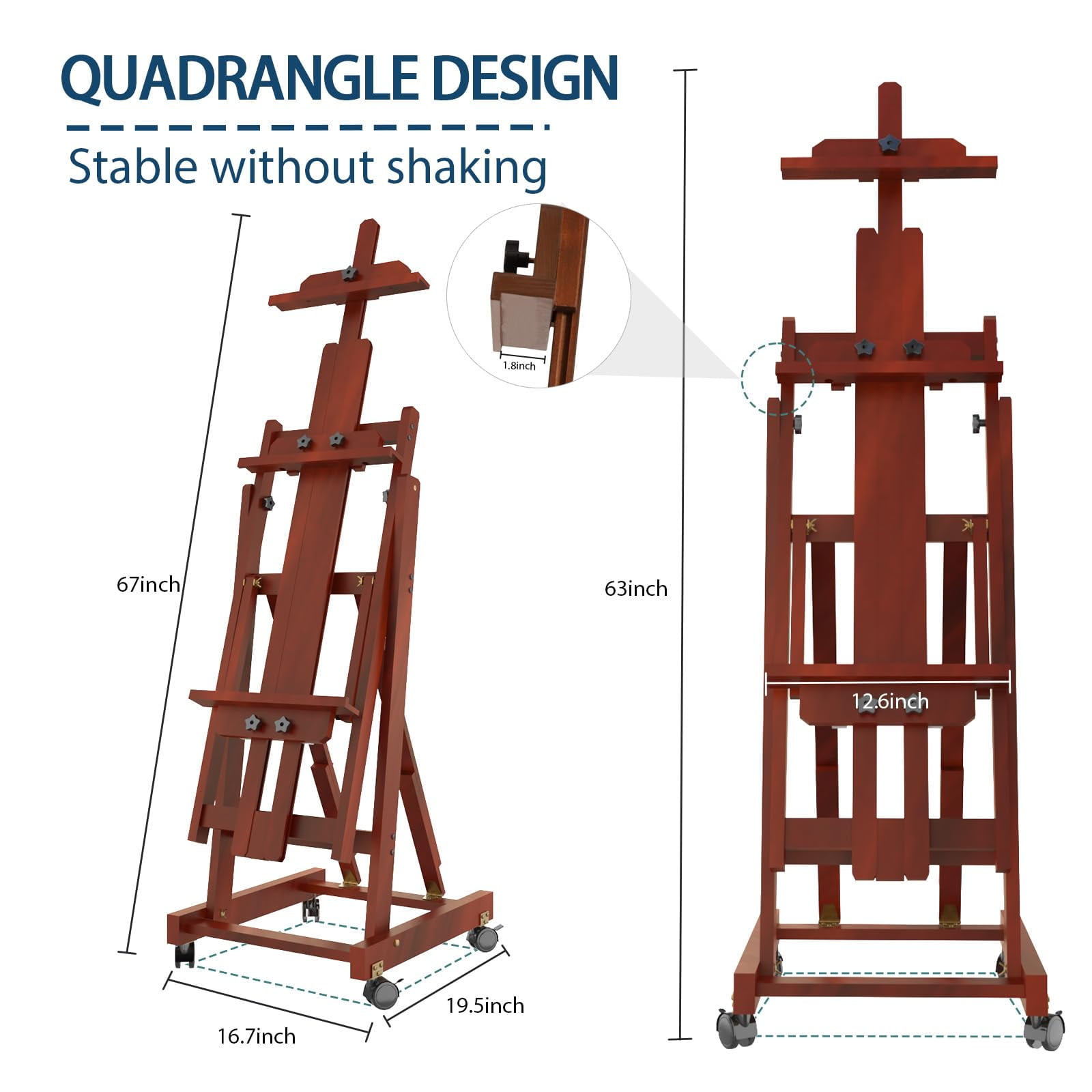 H-Frame Easel for Painting, Adjustable Art Easel Stand for Canvases(Up to 77 Inch) and Crafts, Foldable Wood Tabletop Easel Set for Adults, Reddish Brown