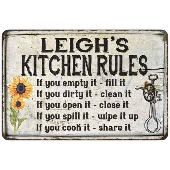 Leigh's Kitchen Rules Chic Sign Vintage Decor 12 x 18 Matte Finish Metal 112180032442