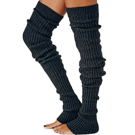 

Pudcoco Women Knitted Leg Warmers Solid Color Footless Thigh High Socks