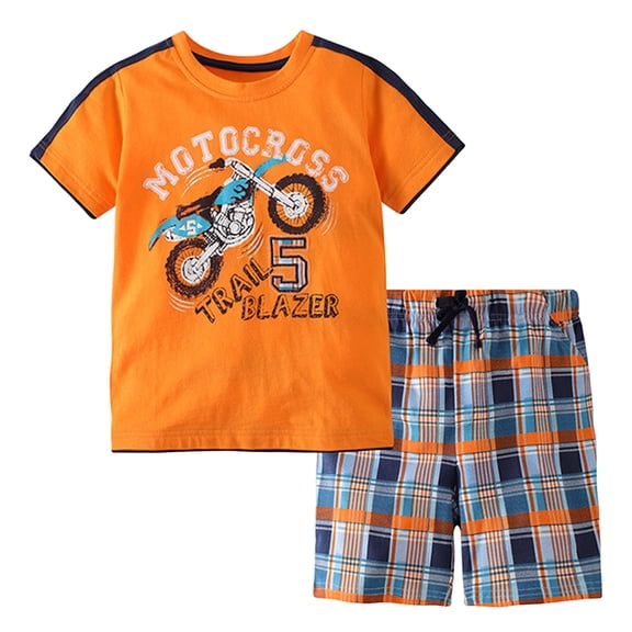 Boys Clothes Summer Simple Print T-Shirt And Shorts Set 2 Pieces Teen Trendy Outfits ,Orange