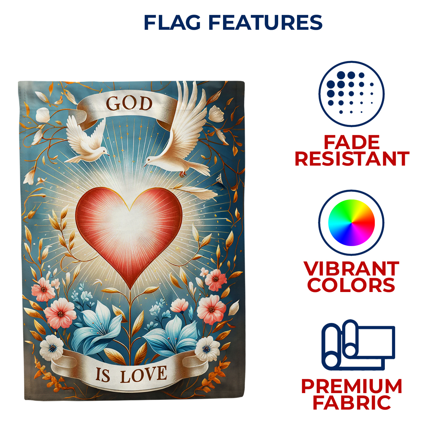 America Forever God Is Love House Flag, 28 x 40 inch Double Sided, Sacred Heart Doves Floral Christian Religious Inspirational Spiritual Outdoor Decor