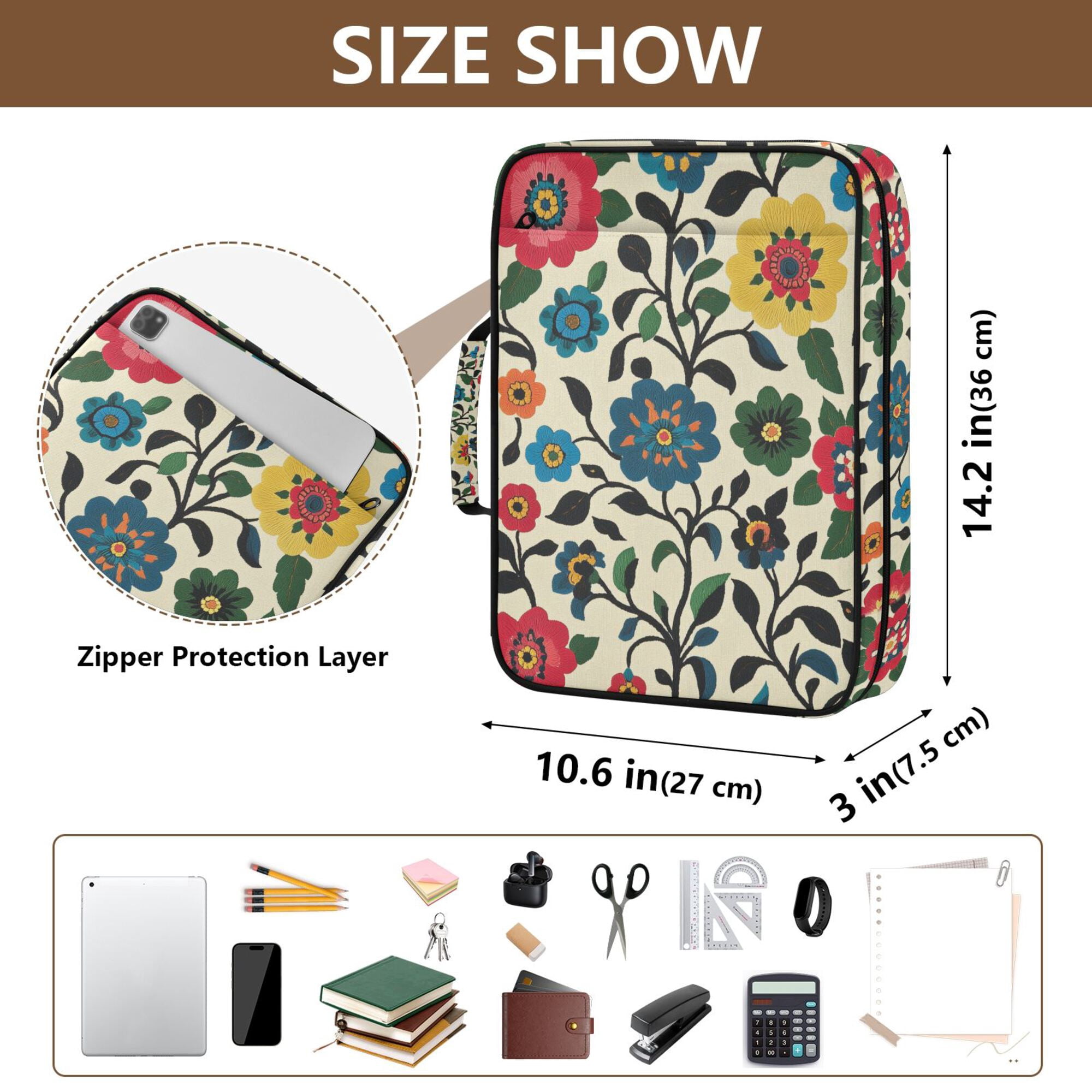 FORMRS Accordion File Folder A4 Size 7-Pocket Expanding Document Organizer Bag with 3 Ring Binder, Vibrant Floral