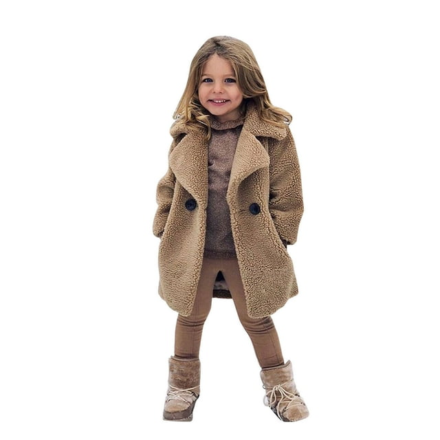 Gibobby Chaqueta de Forro Polar para bebés niñosAbrigo cálido de invierno para niñas, chaqueta de lana para niños pequeños, ropa de abrigo a de viento pa(Caqui, 18-24 Meses)