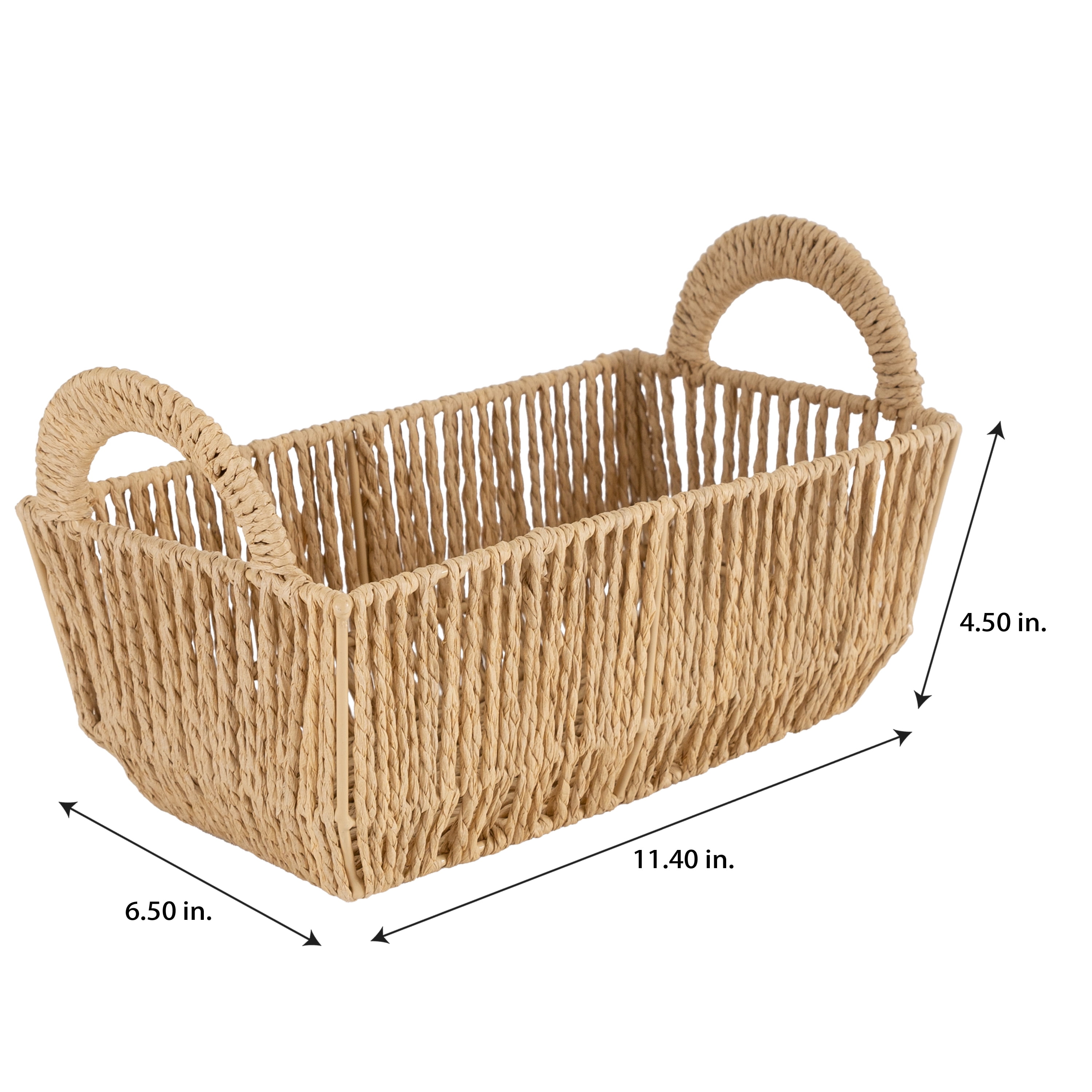 Simplify 3 Pack Vertical Weave Small Shelf Paper Rope Storage Basket with Round Handles
