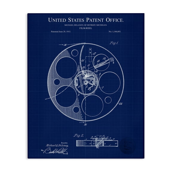 Stupell Industries Film Reel Blueprint Typography Painting Gallery Wrapped Canvas Art Print Wall Art, 16 x 20