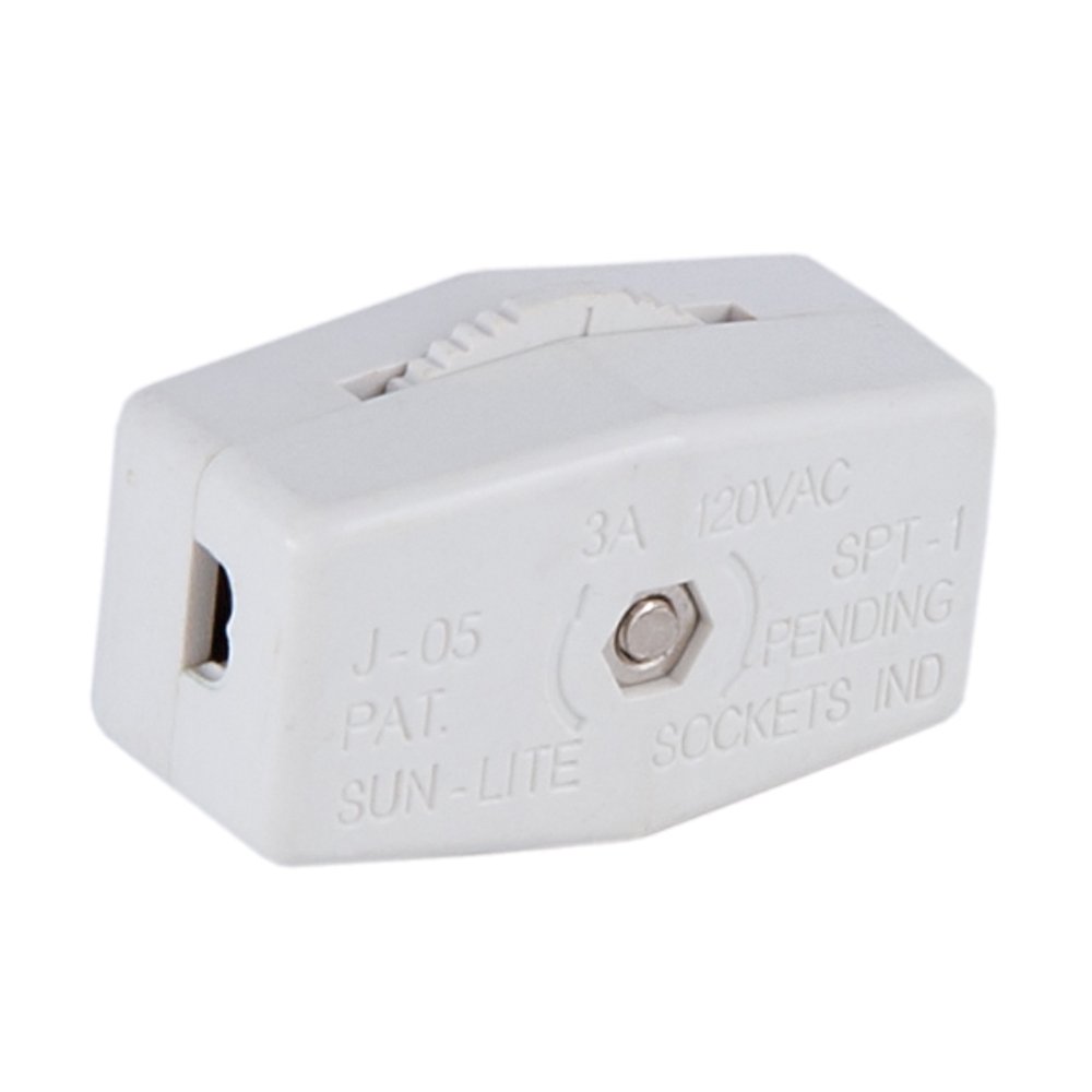 B&P Lamp® White Inline Rotary Cord Switch For 18/2 Spt2 Lamp Cord