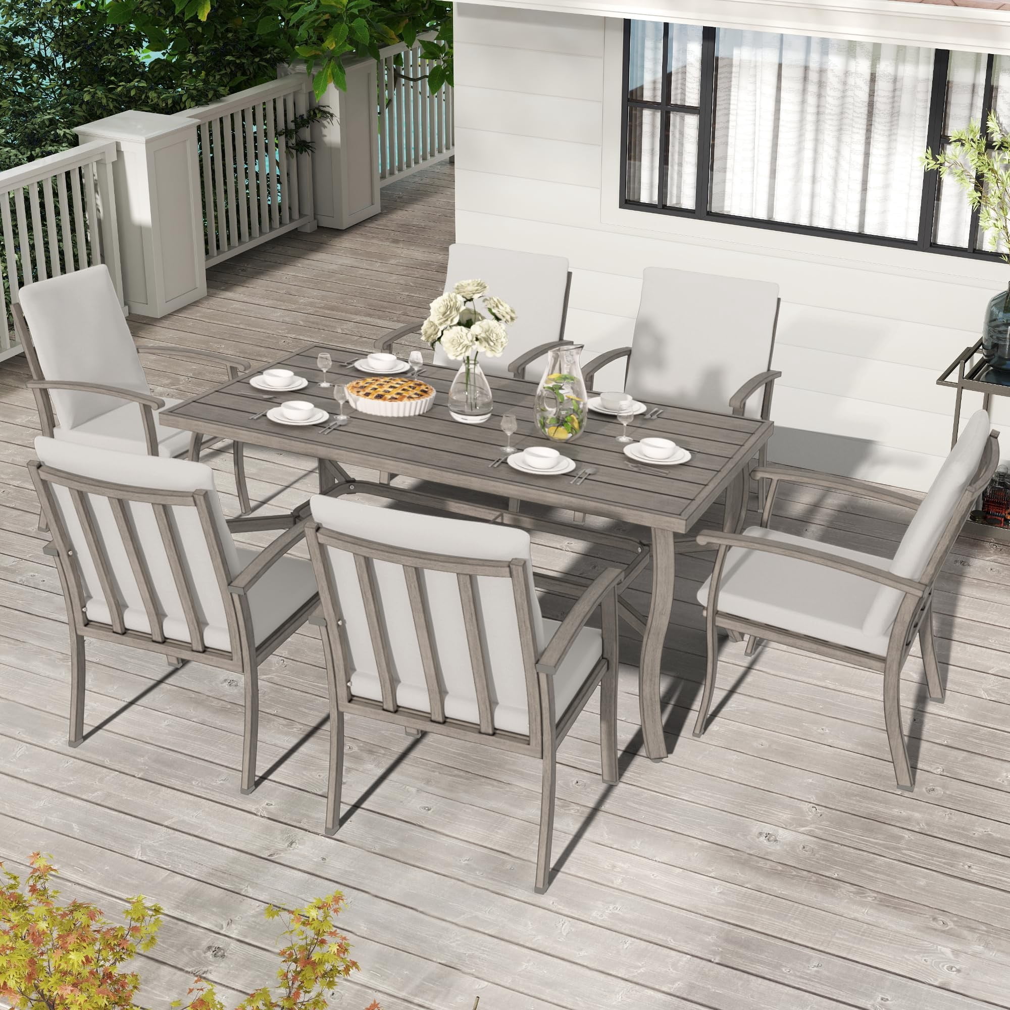 Outdoor Dining Chairs Set of 4, Patio Dining Chairs with Curved Armrest & Aluminum Frame, Removable Cushions for Patio, Deck, Yard, Porch, Grey