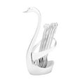 thumbnail image 1 of Exquisito soporte para cuchara y tenedor en forma de cisne de acero inoxidable con 6 cucharas (sin patrón plateado), 1 of 8