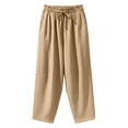 thumbnail image 6 of Women Solid Harem Capris Elastic Drawstring Waist Pockets Lightweight Summer Beach Holiday Casual Pants Khaki XXL, 6 of 7