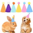 thumbnail image 2 of Qyaukm 6 Pcs Small Birthday Hats for Stuffed Animals, Mini Party Hats Colorful Birthday Party Felt Cone Hat Adjustable Small Parties Hat with Pom for Dogs Cats Pet Costume Accessories, 2 of 4