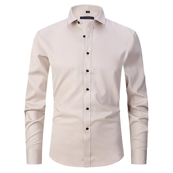 Mens Dress Shirts Solid Color Long Sleeve Stretch Formal Shirt Perfect for Business Casual Occasions A Button-Down Dress Shirt Tailored for Men