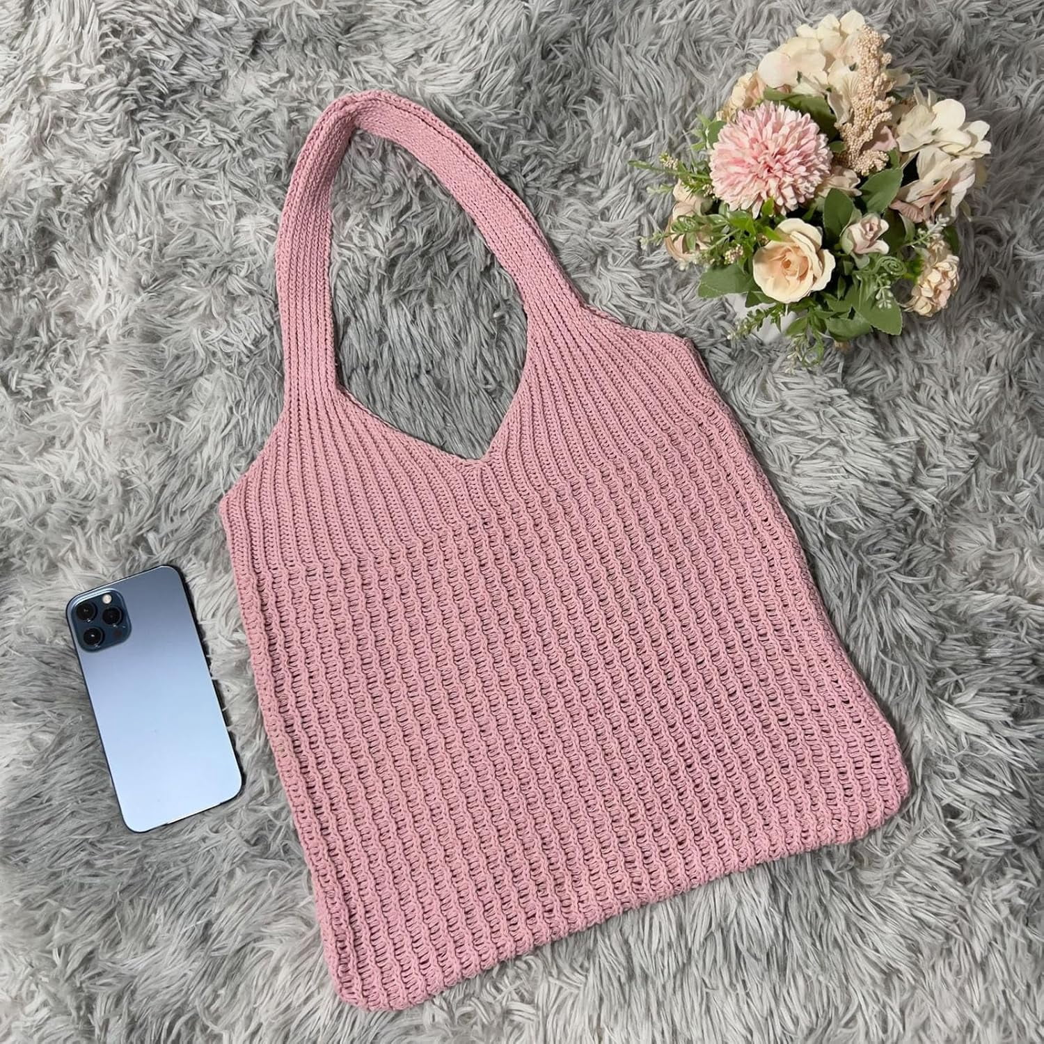 CoCoMangos Beach Tote Bag Aesthetic Coconut Girl Aesthetic Tote Bag Crochet Beach Bag Small Beach Bag Tote Bag for Women