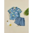 thumbnail image 3 of Suealasg 0-4 Years Toddler Baby Boys Outfit Set Short Sleeve Dinosaur Print Button Up Shirt Tops and Solid Color Shorts 2Pcs Kids Boys Summer Clothes, 3 of 9