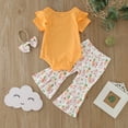 thumbnail image 3 of MIASHUI Easter Baby Girls Clothes Outfits Ruffle Short Sleeve Romper Flare Pants Headband Set,Orange,3-6 Months, 3 of 8