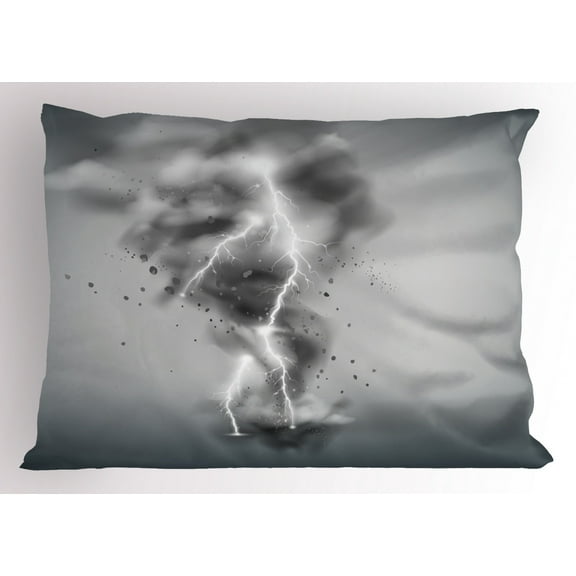Ambesonne Tornado Pillow Sham, Thunder in the Whirlwind, 26" X 20", Grey Pale Grey and White