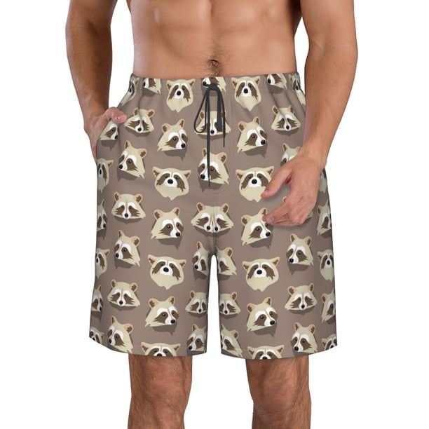 Balery Raccoon Traje de Baño Estilo Hawaiano para Hombre, Shorts de Secado Rápido con Bolsillos-Small