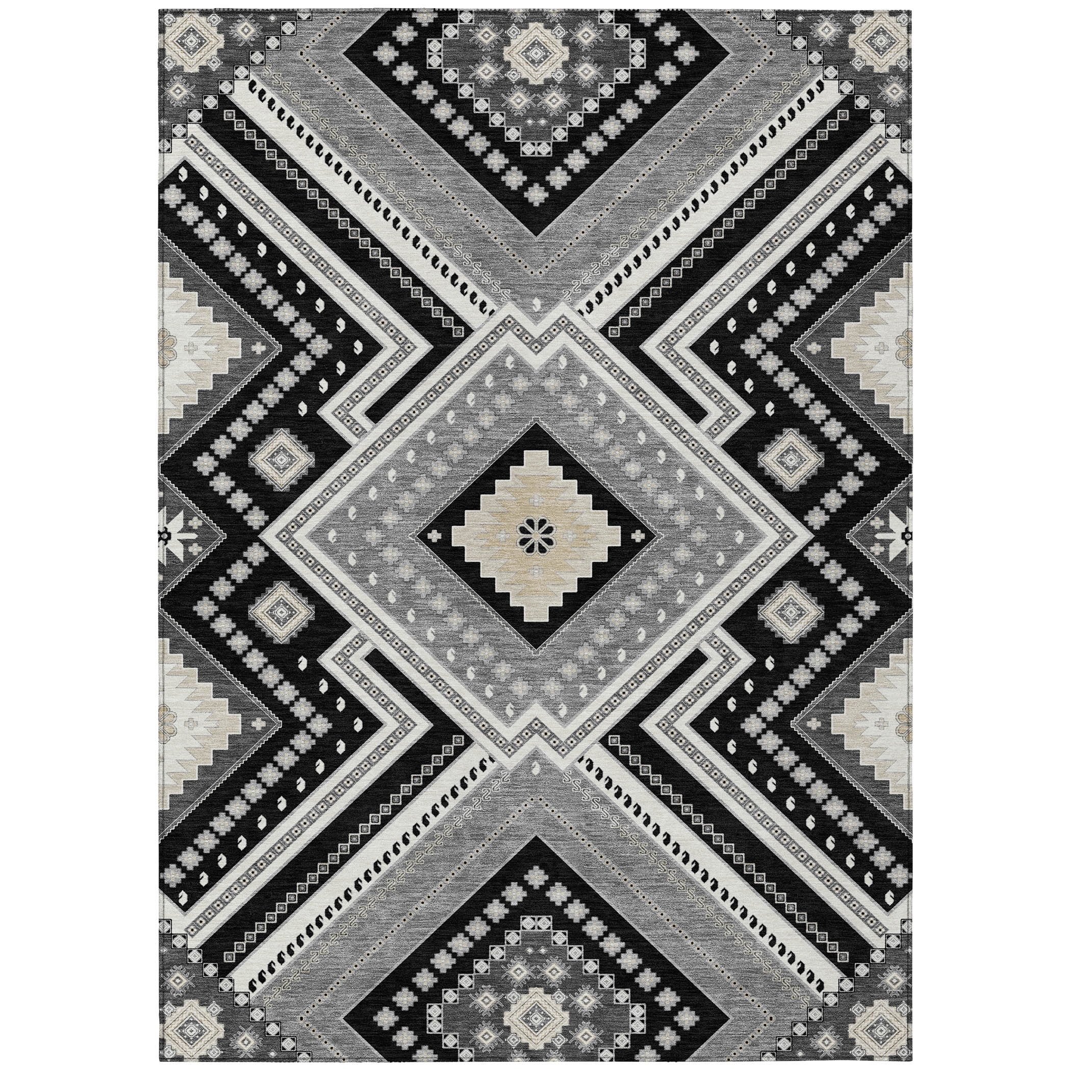 Addison Rugs Chantille Indoor/Outdoor Transitional Geometric, Abstract Black Washable Rectangle Rug, 9' x 12'