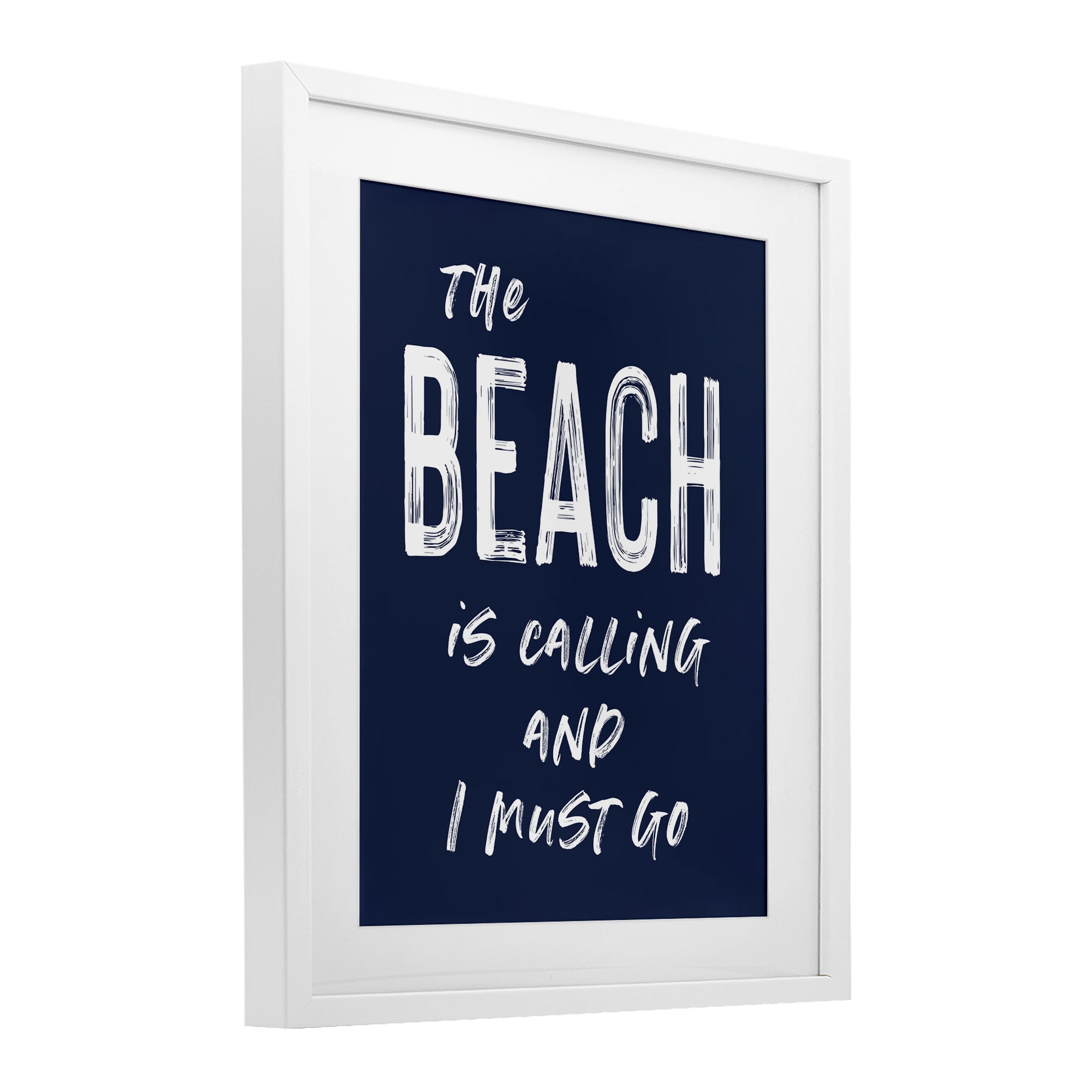 Beach Is Calling Summer Sentiment White Framed Print Under Glass, design by Lettered and Lined